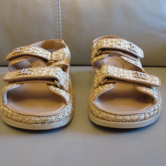 Chanel Tweed/Straw/Rattan Dad Sandals - Picture 2 of 11